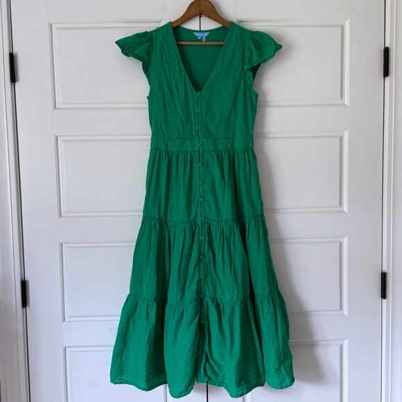 Draper James Dresses & Skirts - Draper James Tiered Midi Dress Womens 2 Kelly Green Lainey Textured Lined
